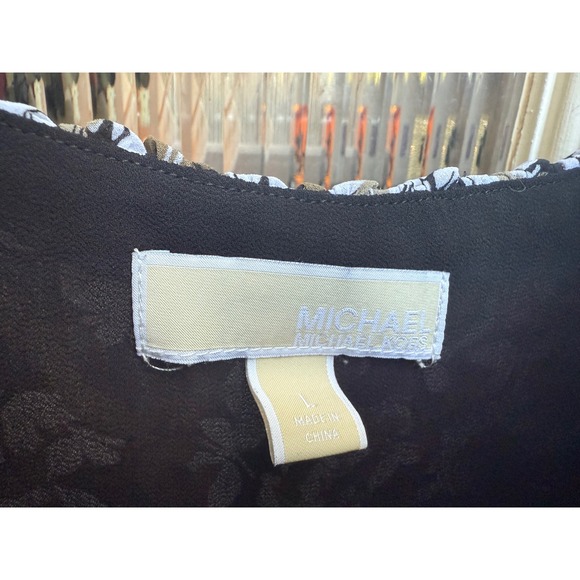 Michael Kors Midi Dress Butterfly Camo Black Green Floral‎ Sleeveless Size Large - Picture 3 of 5